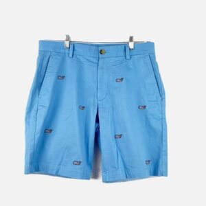 VINEYARD VINES Mens Preppy Blue Embroidered American Flag Whale Short Sz 32 x 9"